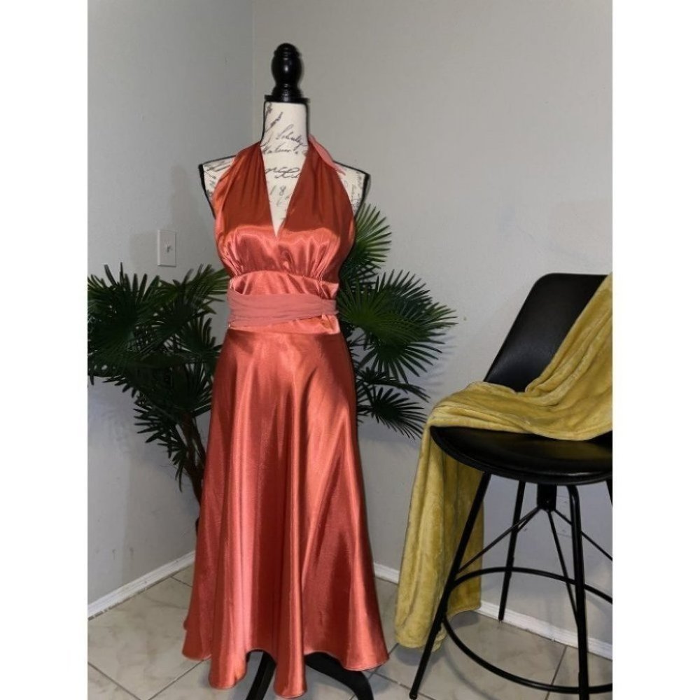 V Neck Halter Silk Short Dress Size 4